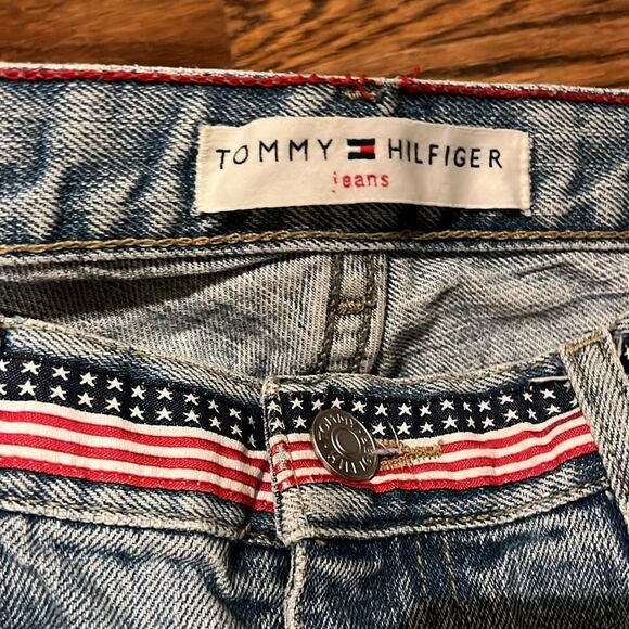 Y2K Tommy Hilfiger Jeans Flag waist detail straight leg low rise light wash sz 4 - Picture 5 of 10